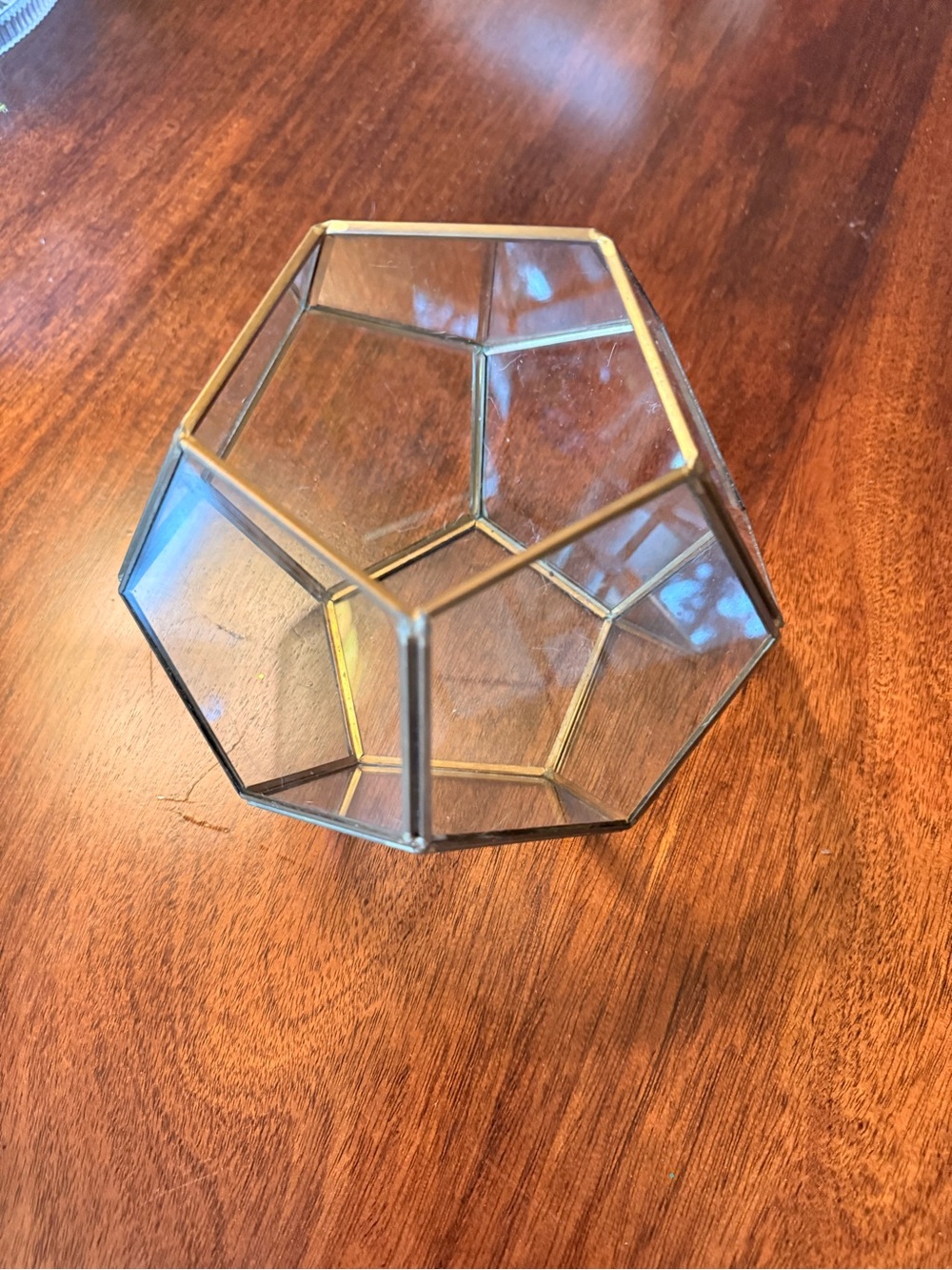 Glass Geometric Terrarium with Brass Trim - Clear
